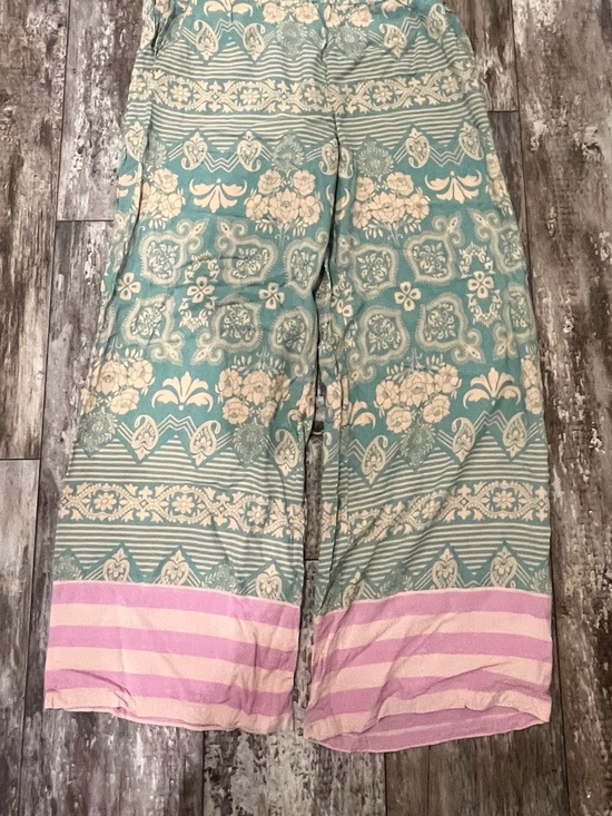 Matilda Jane Pants - Matilda Jane Teal Floral Wide-Leg Bottoms with Pink Striped Hem